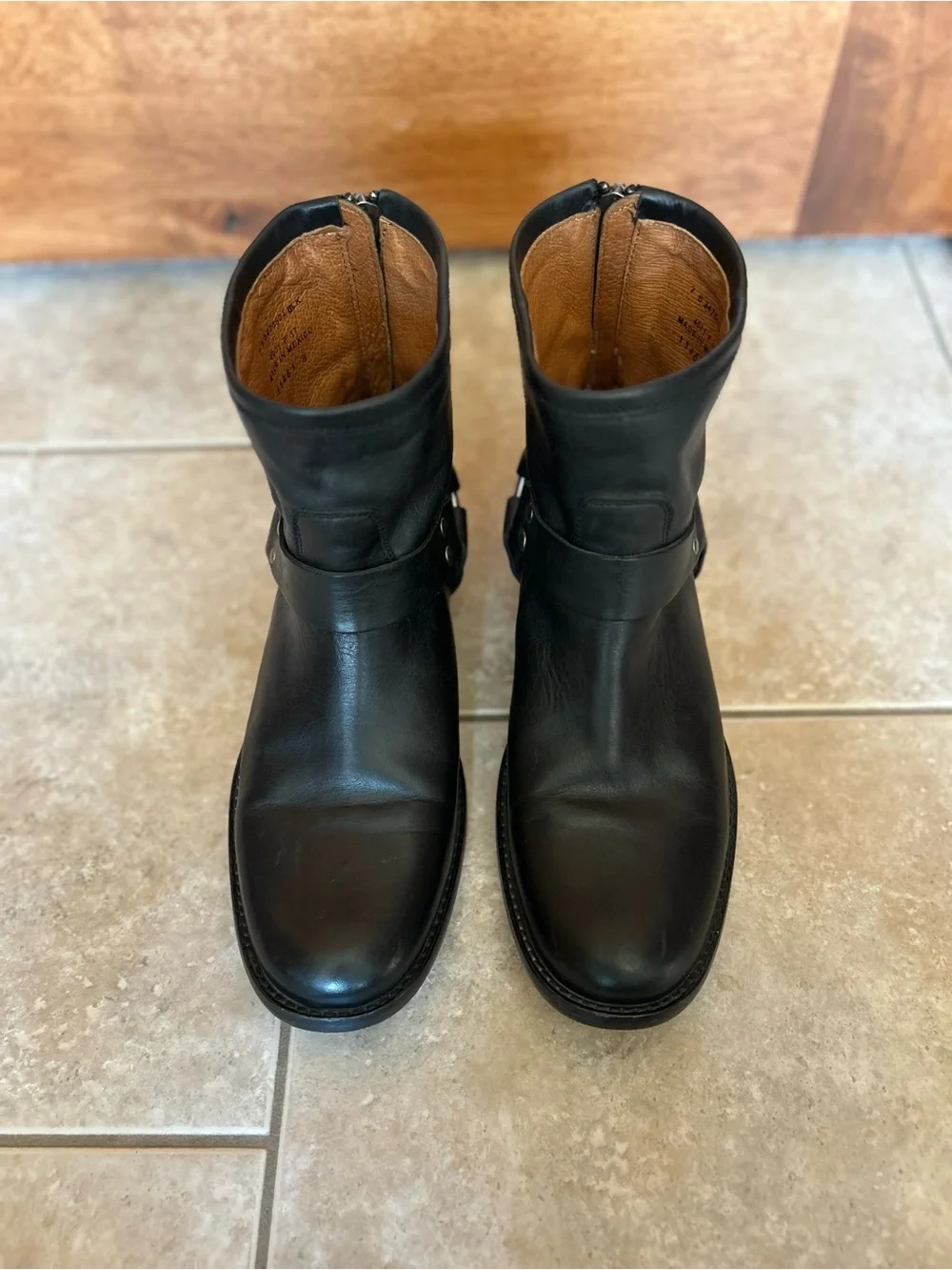 Frye Black Leather Harness Booties